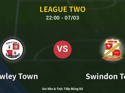Soi Kèo Crawley Town vs Swindon Town – 22:00 07/03 | Nhận Định, Dự Đoán Tỷ Số